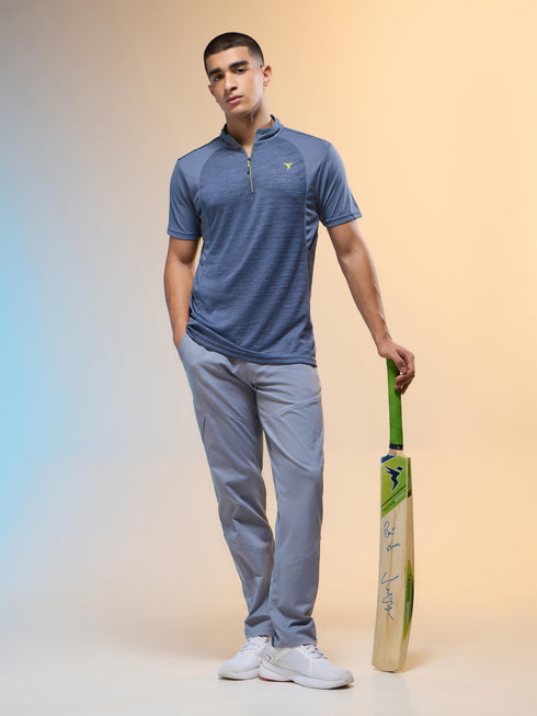 Men Melange Slim Fit Mock Neck T-shirt with TECHNO COOL+