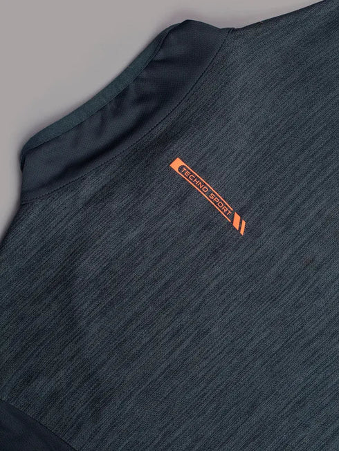 Men Melange Slim Fit Mock Neck T-shirt with TECHNO COOL+