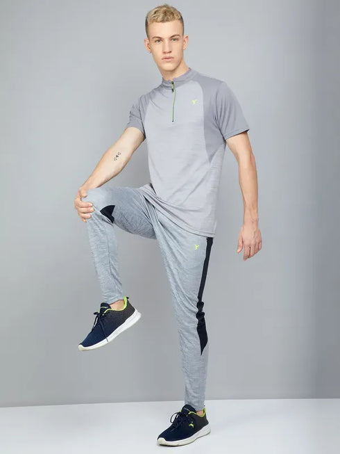 Men Melange Slim Fit Mock Neck T-shirt with TECHNO COOL+