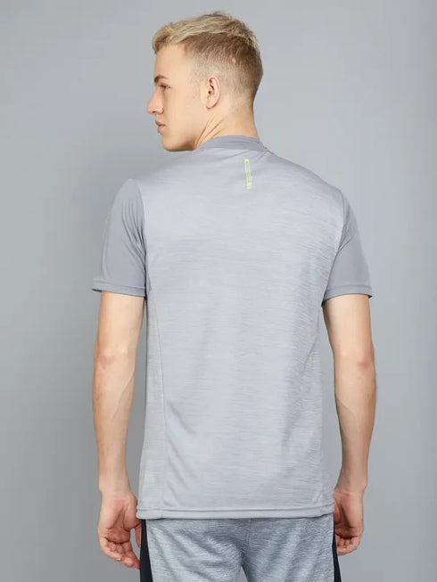 Men Melange Slim Fit Mock Neck T-shirt with TECHNO COOL+