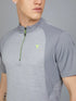 Men Melange Slim Fit Mock Neck T-shirt with TECHNO COOL+