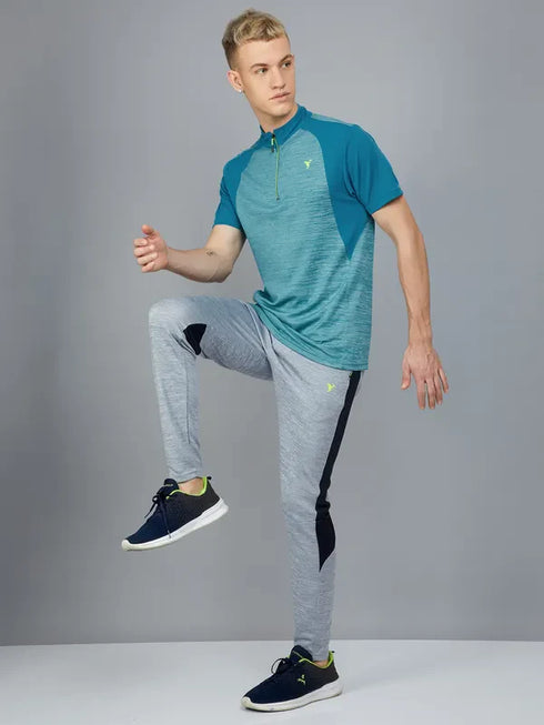 Men Melange Slim Fit Mock Neck T-shirt with TECHNO COOL+
