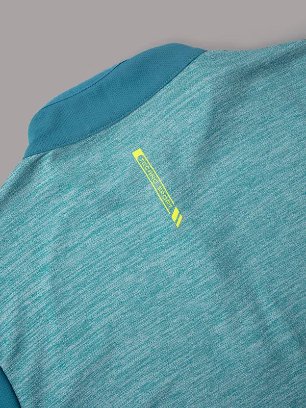 Men Melange Slim Fit Mock Neck T-shirt with TECHNO COOL+