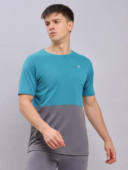 Men Colorblock Slim Fit Crew Neck T-shirt with DOUBLE COOL