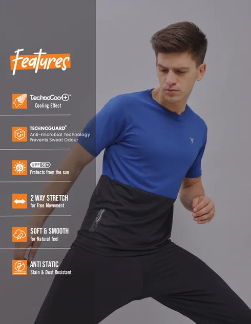 Men Colorblock Slim Fit Crew Neck T-shirt with DOUBLE COOL