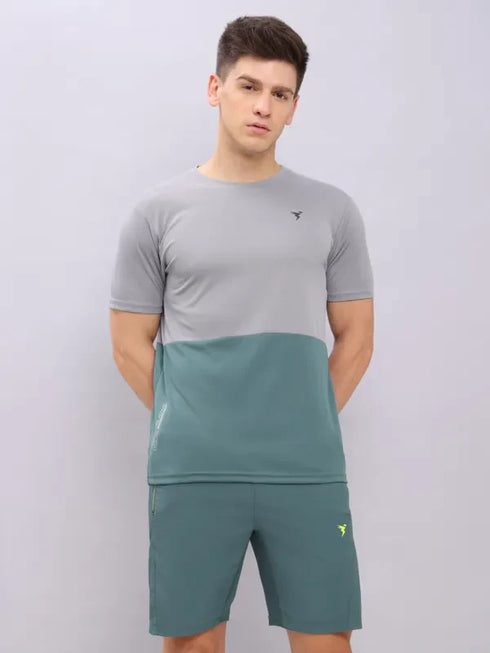 Men Colorblock Slim Fit Crew Neck T-shirt with DOUBLE COOL