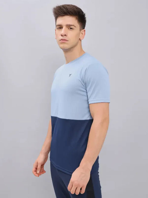 Men Colorblock Slim Fit Crew Neck T-shirt with DOUBLE COOL