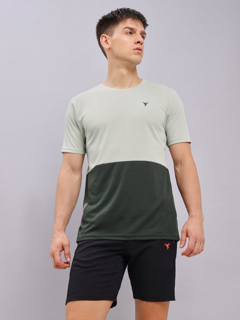 Men Colorblock Slim Fit Crew Neck T-shirt with DOUBLE COOL