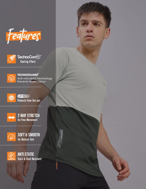 Men Colorblock Slim Fit Crew Neck T-shirt with DOUBLE COOL