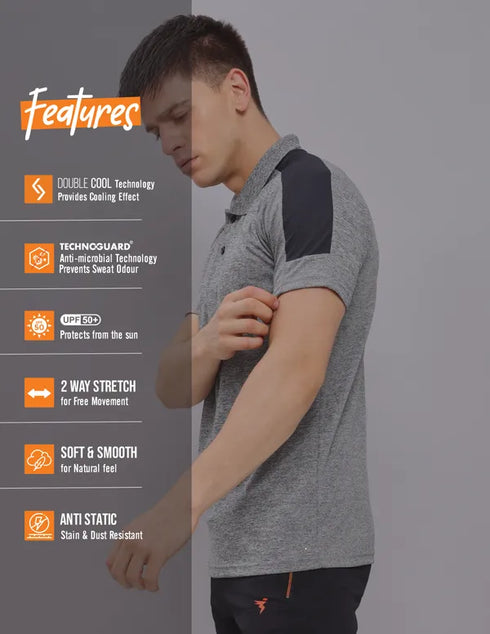 Men Melange Slim Fit Polo T-shirt with DOUBLE COOL