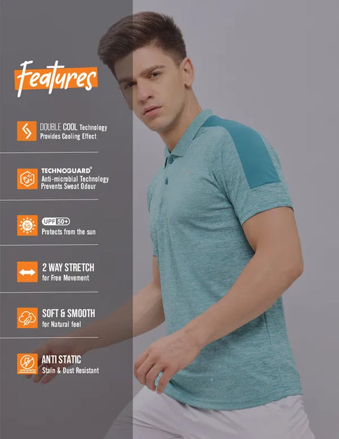Men Melange Slim Fit Polo T-shirt with DOUBLE COOL