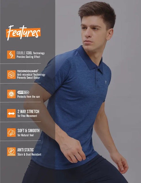 Men Melange Slim Fit Polo T-shirt with DOUBLE COOL