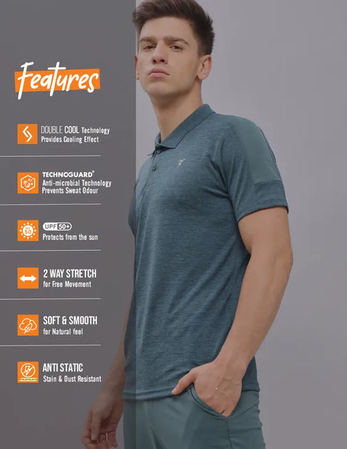 Men Melange Slim Fit Polo T-shirt with DOUBLE COOL