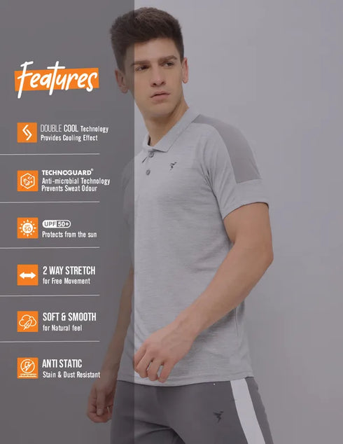 Men Melange Slim Fit Polo T-shirt with DOUBLE COOL