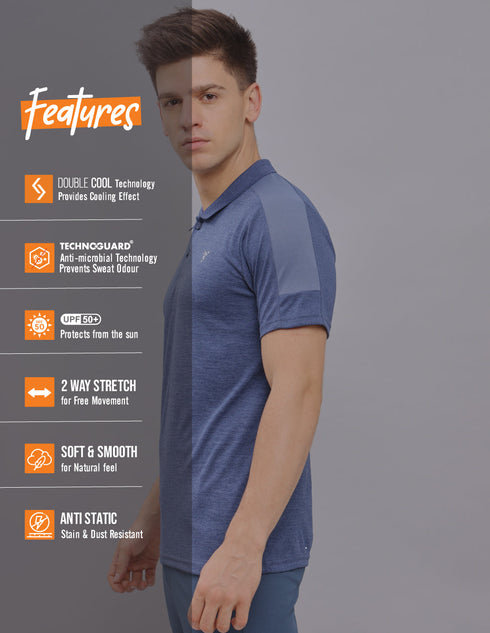 Men Melange Slim Fit Polo T-shirt with DOUBLE COOL