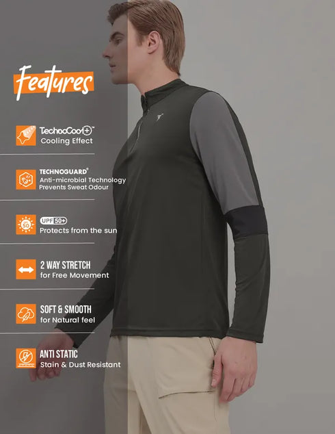 Men Colorblock Slim Fit Mock Neck T-shirt with TECHNO COOL+