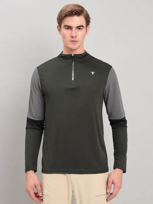 Men Colorblock Slim Fit Mock Neck T-shirt with TECHNO COOL+