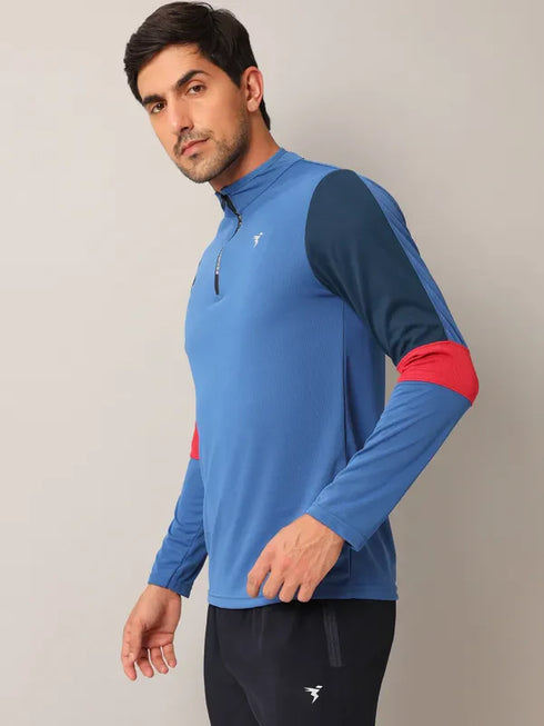 Men Colorblock Slim Fit Mock Neck T-shirt with TECHNO COOL+
