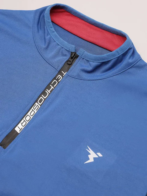 Men Colorblock Slim Fit Mock Neck T-shirt with TECHNO COOL+