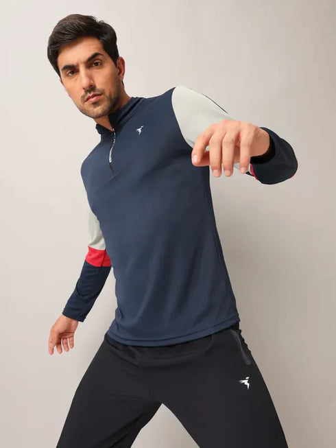 Men Colorblock Slim Fit Mock Neck T-shirt with TECHNO COOL+