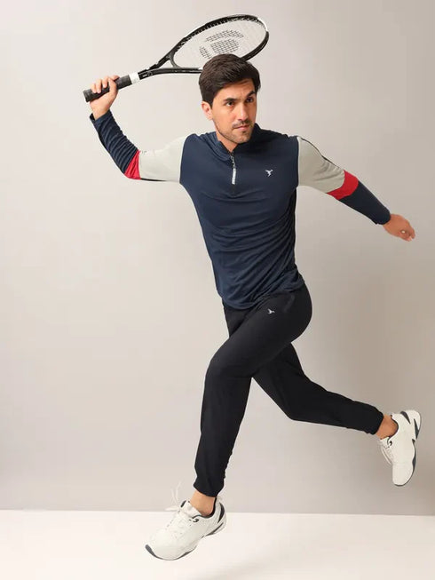 Men Colorblock Slim Fit Mock Neck T-shirt with TECHNO COOL+