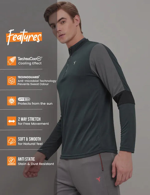 Men Colorblock Slim Fit Mock Neck T-shirt with TECHNO COOL+