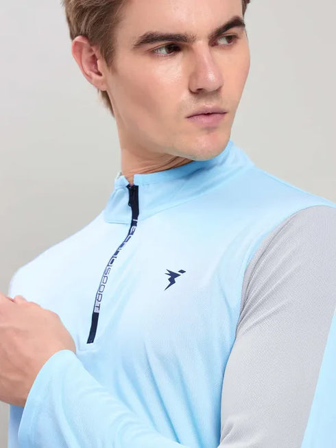 Men Colorblock Slim Fit Mock Neck T-shirt with TECHNO COOL+