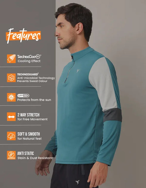 Men Colorblock Slim Fit Mock Neck T-shirt with TECHNO COOL+