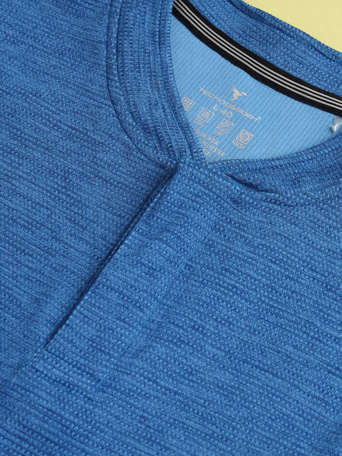 Men Cubic Melange Slim Fit Henley Neck Sports T-shirt with DOUBLE COOL