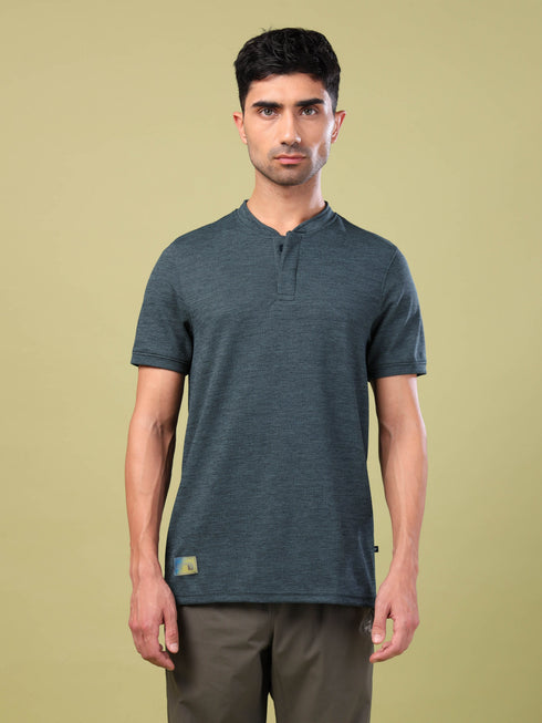 Men Cubic Melange Slim Fit Henley Neck Sports T-shirt with DOUBLE COOL
