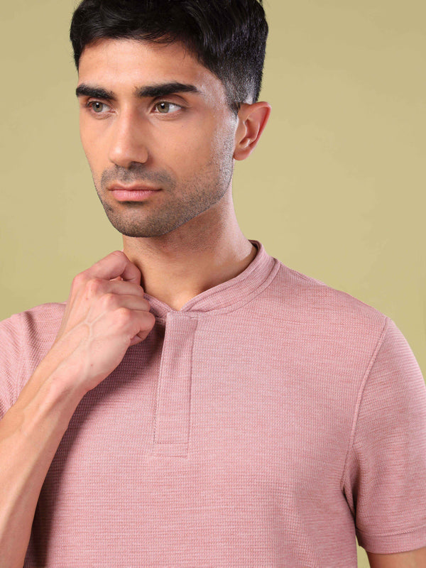Men Cubic Melange Slim Fit Henley Neck Sports T-shirt with DOUBLE COOL