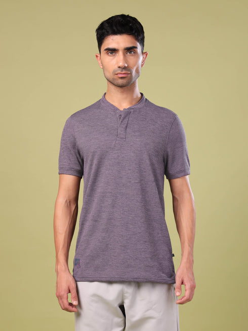 Men Cubic Melange Slim Fit Henley Neck Sports T-shirt with DOUBLE COOL