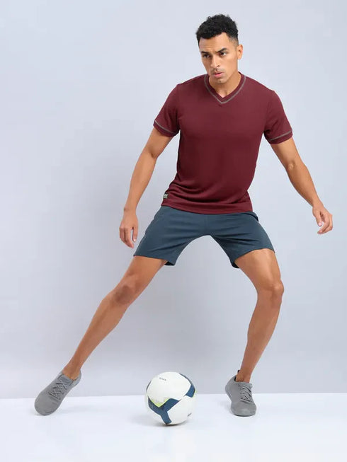 Men Solid Slim Fit V Neck T-shirt with TECHNO COOL+