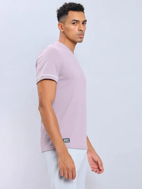 Men Solid Slim Fit V Neck T-shirt with TECHNO COOL+