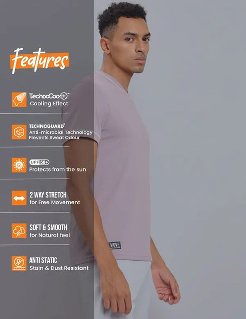 Men Solid Slim Fit V Neck T-shirt with TECHNO COOL+