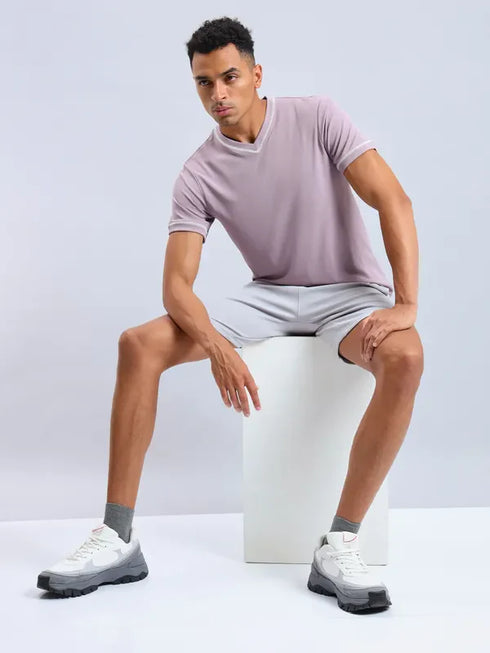 Men Solid Slim Fit V Neck T-shirt with TECHNO COOL+
