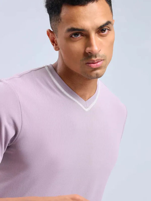 Men Solid Slim Fit V Neck T-shirt with TECHNO COOL+