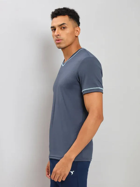 Men Solid Slim Fit V Neck T-shirt with TECHNO COOL+