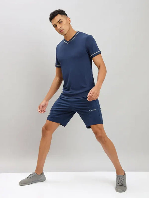 Men Solid Slim Fit V Neck T-shirt with TECHNO COOL+