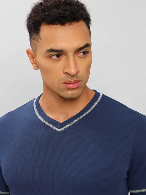 Men Solid Slim Fit V Neck T-shirt with TECHNO COOL+