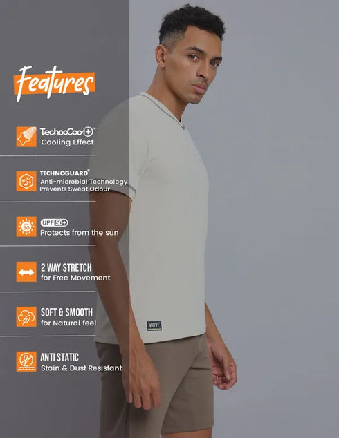 Men Solid Slim Fit V Neck T-shirt with TECHNO COOL+