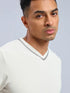 Men Solid Slim Fit V Neck T-shirt with TECHNO COOL+