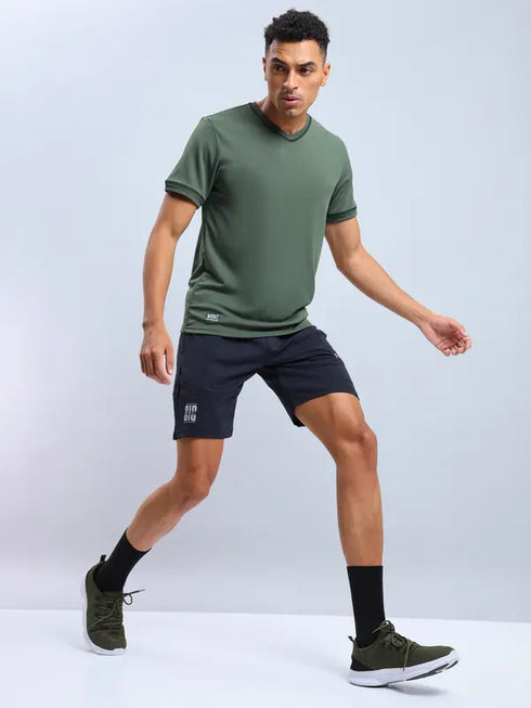 Men Solid Slim Fit V Neck T-shirt with TECHNO COOL+