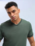 Men Solid Slim Fit V Neck T-shirt with TECHNO COOL+
