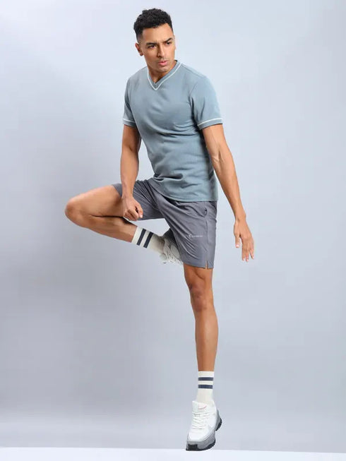Men Solid Slim Fit V Neck T-shirt with TECHNO COOL+
