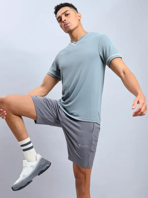 Men Solid Slim Fit V Neck T-shirt with TECHNO COOL+