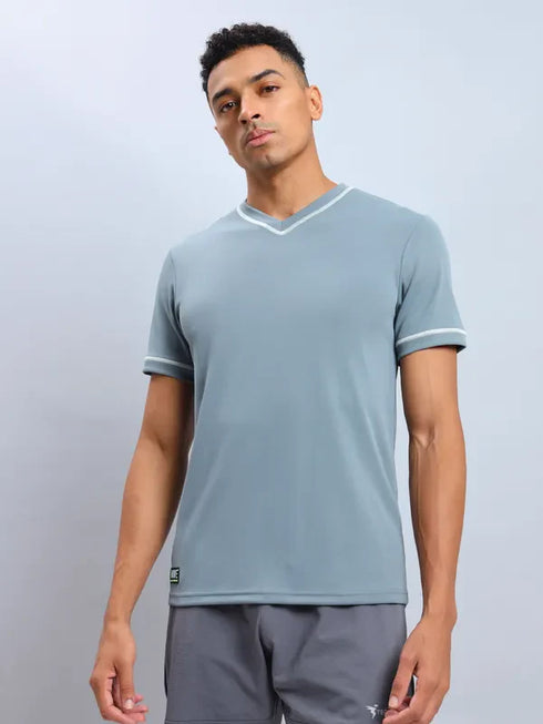 Men Solid Slim Fit V Neck T-shirt with TECHNO COOL+