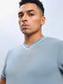 Men Solid Slim Fit V Neck T-shirt with TECHNO COOL+