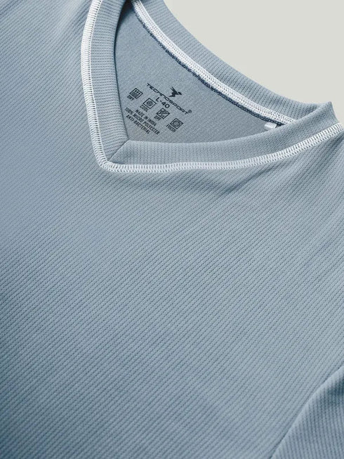 Men Solid Slim Fit V Neck T-shirt with TECHNO COOL+