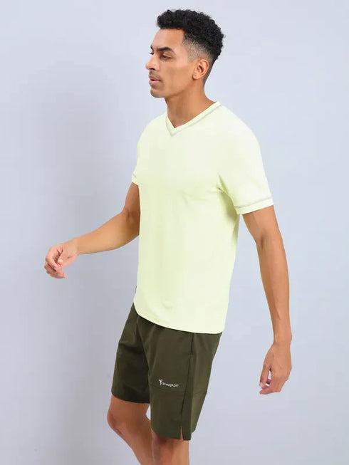 Men Solid Slim Fit V Neck T-shirt with TECHNO COOL+